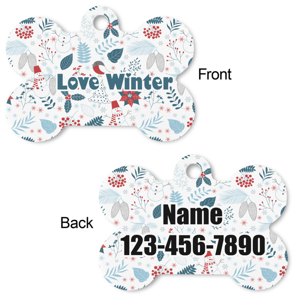 Winter Snowman Bone Shaped Dog Tag - Front & Back