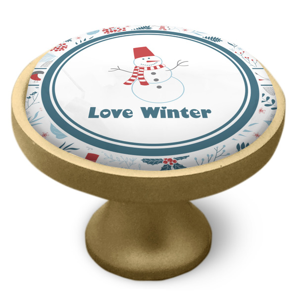 Winter Snowman Cabinet Knob - Gold - Side
