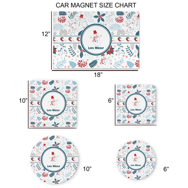Winter Snowman Car Magnets - SIZE CHART