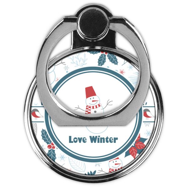 Winter Snowman Cell Phone Ring Stand & Holder - Front (Collapsed)