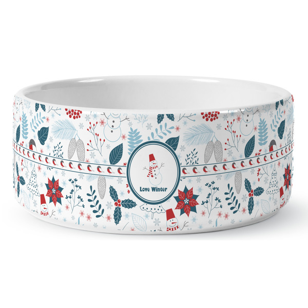 Winter Snowman Ceramic Dog Bowl - Medium - Front
