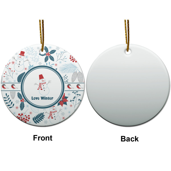 Winter Snowman Ceramic Flat Ornament - Circle Front & Back (APPROVAL)