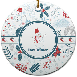 Winter Snowman Round Ceramic Ornament