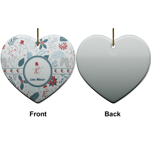 Winter Snowman Ceramic Flat Ornament - Heart Front & Back (APPROVAL)