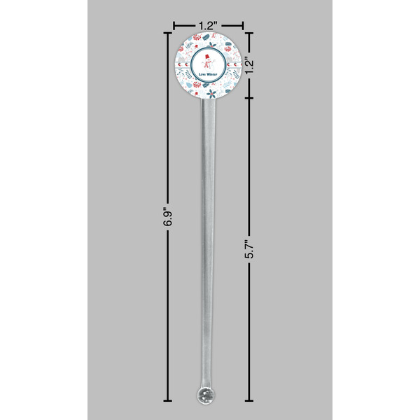 Winter Snowman Clear Plastic 7" Stir Stick - Round - Dimensions