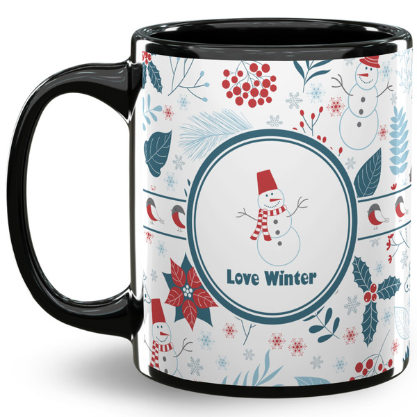Custom Winter Snowman 11 Oz Coffee Mug - Black