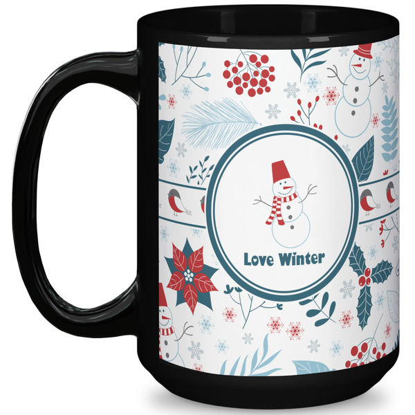 Custom Winter Snowman 15 Oz Coffee Mug - Black