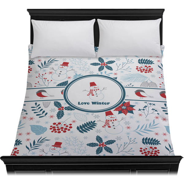 Winter Snowman Duvet Cover - Queen - On Bed - No Prop