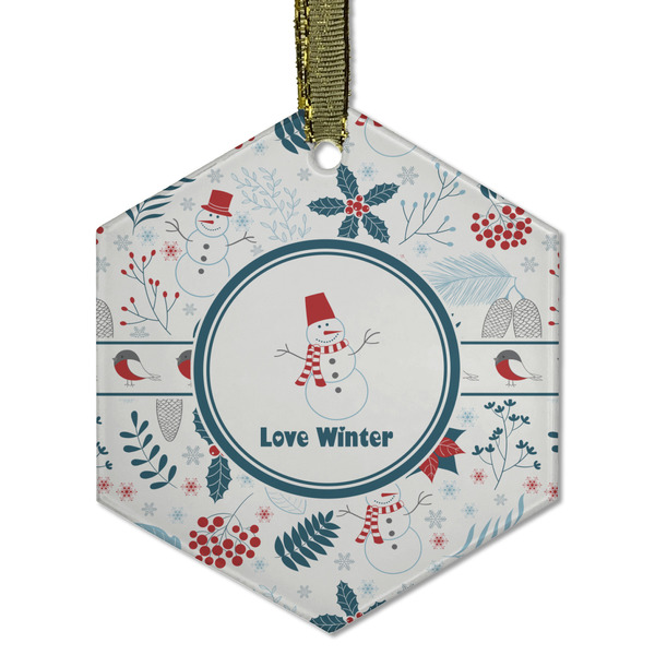 Custom Winter Snowman Flat Glass Ornament - Hexagon