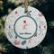 Winter Snowman Frosted Glass Ornament - Round (Lifestyle)