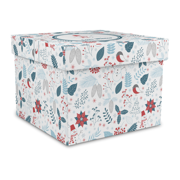 Custom Winter Snowman Gift Box with Lid - Canvas Wrapped - Large
