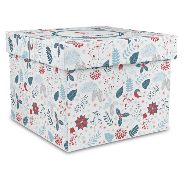 Custom Winter Snowman Gift Box with Lid - Canvas Wrapped - X-Large