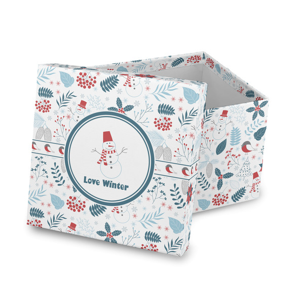 Custom Winter Snowman Gift Box with Lid - Canvas Wrapped