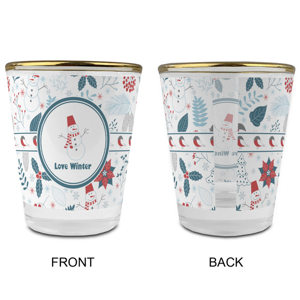 Winter Snowman Glass Shot Glass - with gold rim - APPROVAL