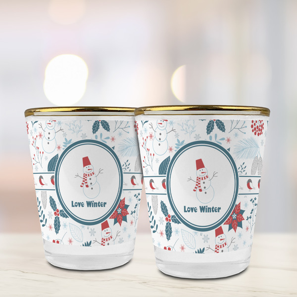 Winter Snowman Glass Shot Glass - with gold rim - LIFESTYLE