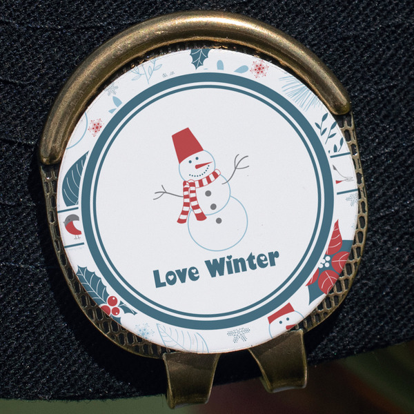 Winter Snowman Golf Ball Marker Hat Clip - Gold - Close Up