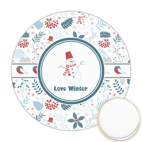 Custom Winter Snowman Printed Cookie Topper - Round