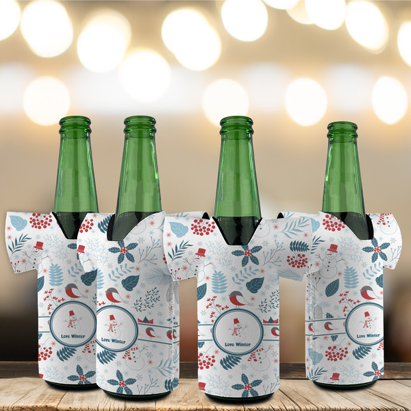 Winter Snowman Jersey Bottle Cooler - Set of 4 - LIFESTYLE