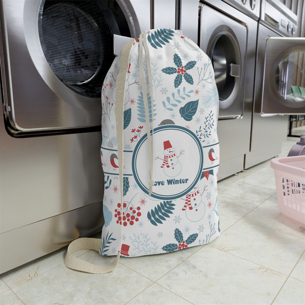Winter Snowman Large Laundry Bag - In Context