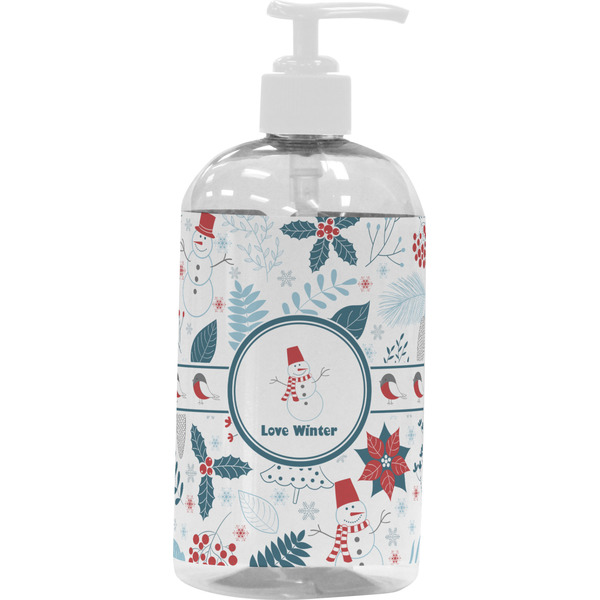 Custom Winter Snowman Plastic Soap / Lotion Dispenser (16 oz - Large - White)