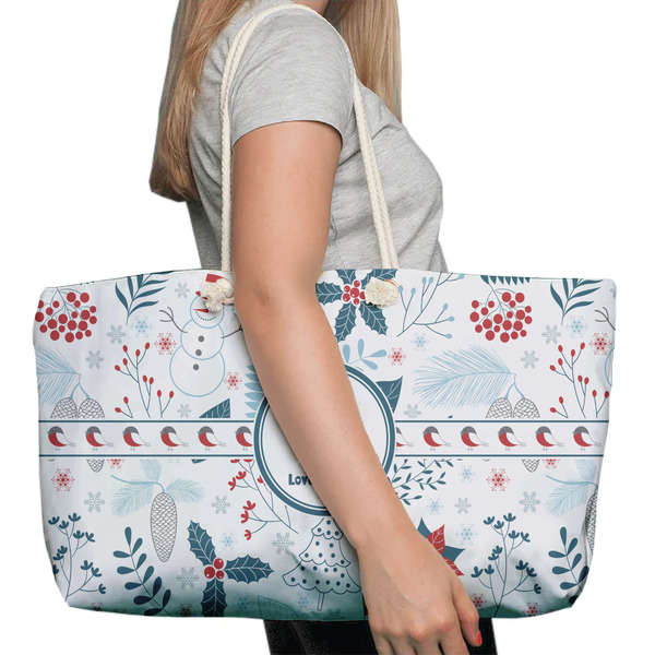 Winter Snowman Large Rope Tote Bag - In Context View