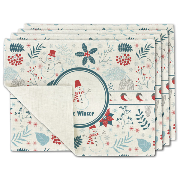 Custom Winter Snowman Single-Sided Linen Placemat - Set of 4