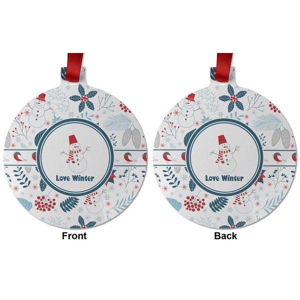 Winter Snowman Metal Ball Ornament - Front and Back