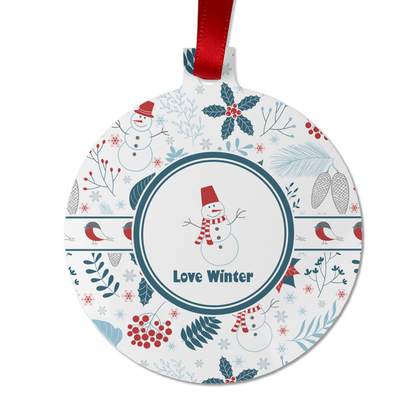 Custom Winter Snowman Metal Ball Ornament - Double Sided