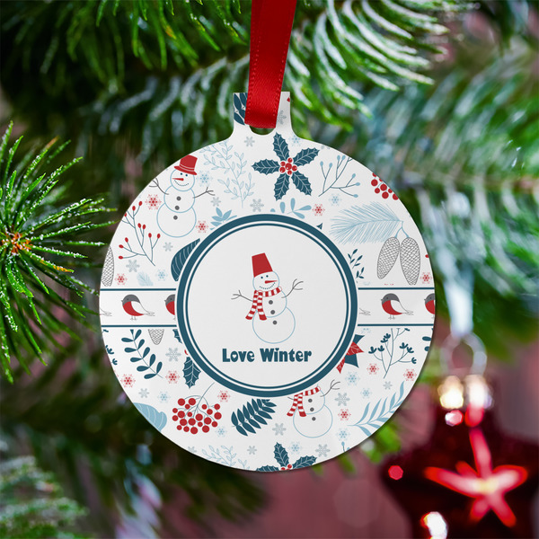 Winter Snowman Metal Ball Ornament - Lifestyle