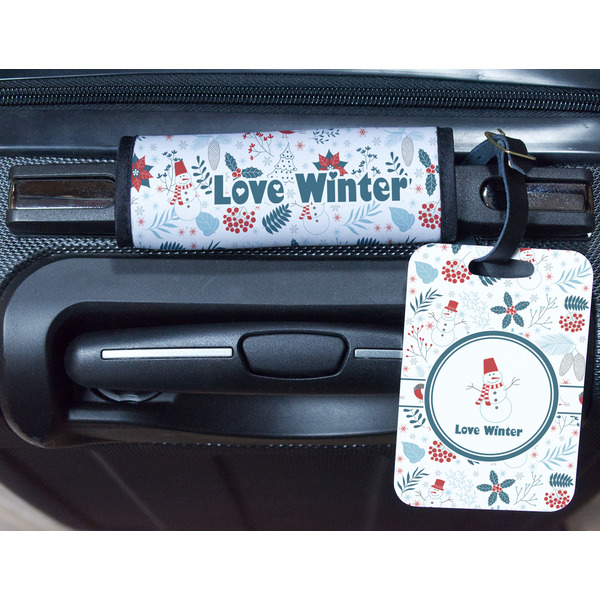 Winter Snowman Metal Luggage Tag & Handle Wrap - In Context