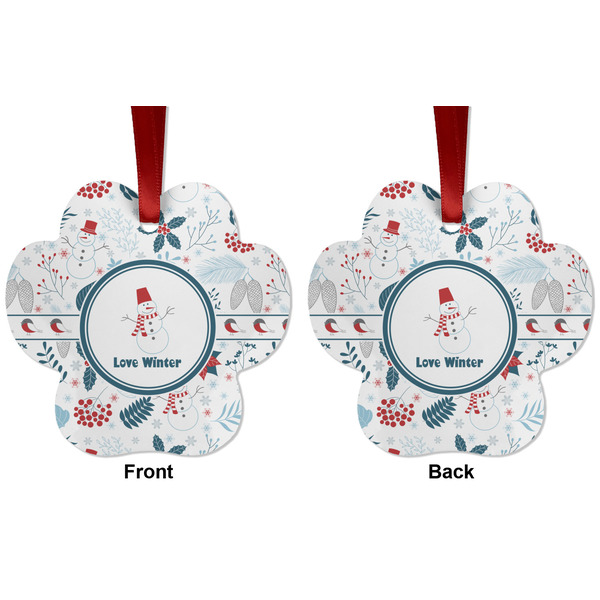 Winter Snowman Metal Paw Ornament - Front and Back