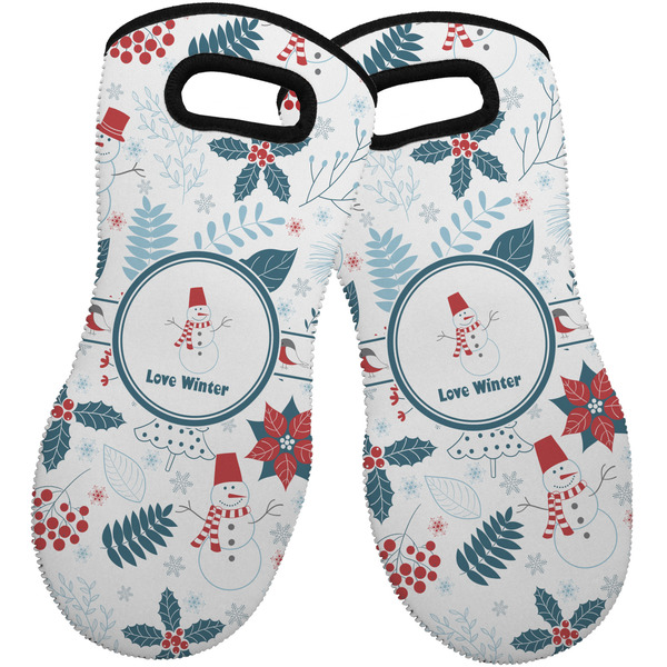 Winter Snowman Neoprene Oven Mitt -Set of 2 - Front