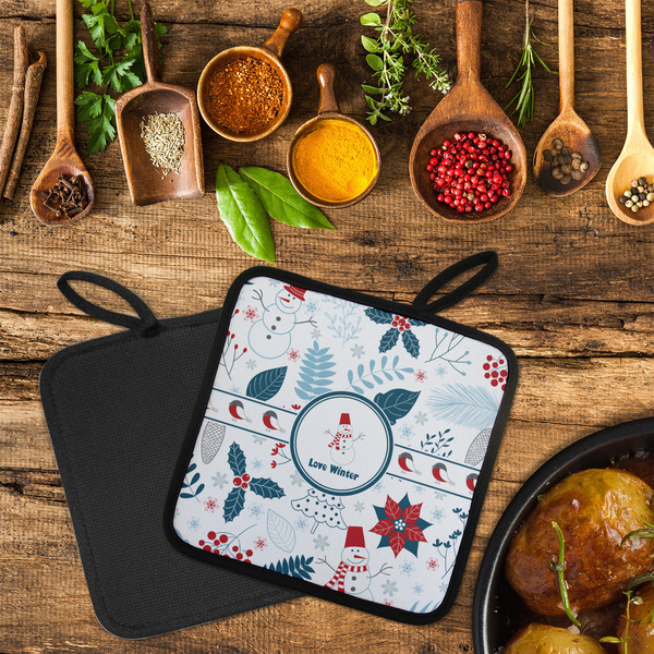 Winter Snowman Neoprene Pot Holder - Set of 2  LIFESTYLE (Flatlay)