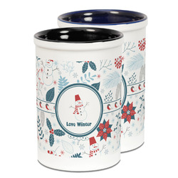 Winter Snowman Ceramic Pencil Holder - Large