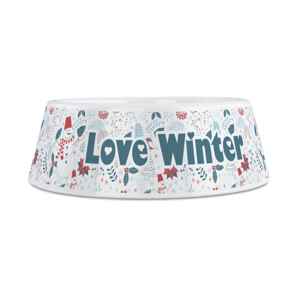 Winter Snowman Plastic Dog Bowls - Medium - FRONT