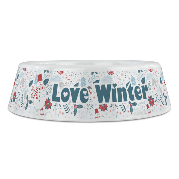 Winter Snowman Plastic Pet Bowls - Large - FRONT