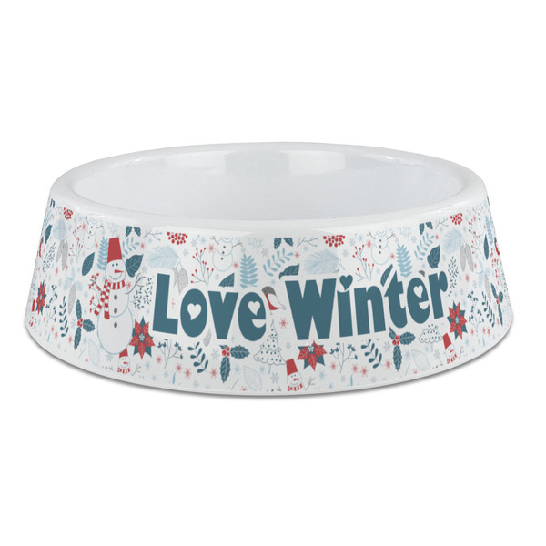 Custom Winter Snowman Plastic Dog Bowl - Large