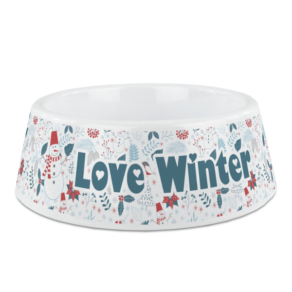 Custom Winter Snowman Plastic Dog Bowl - Medium