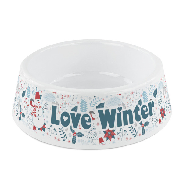 Custom Winter Snowman Plastic Dog Bowl - Small