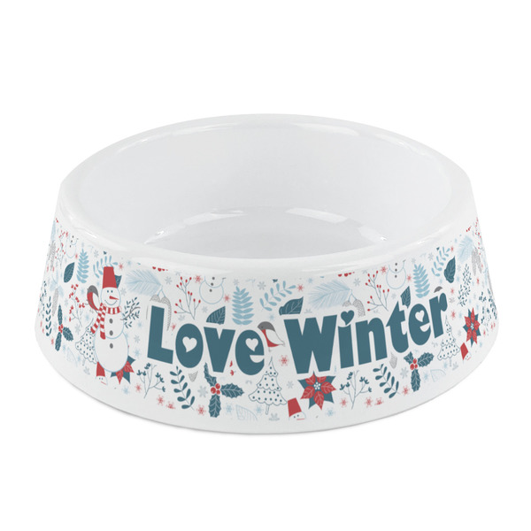 Custom Winter Snowman Plastic Dog Bowl - Small