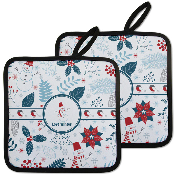 Custom Winter Snowman Pot Holders - Set of 2