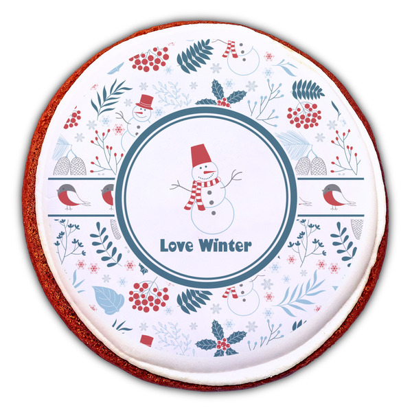 Winter Snowman Printed Icing Circle - Large - On Cookie
