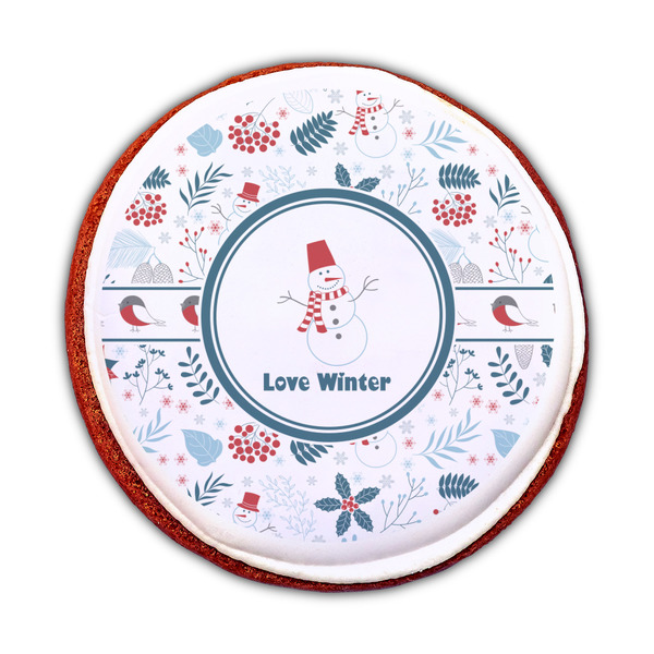 Winter Snowman Printed Icing Circle - Medium - On Cookie