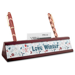 Winter Snowman Red Mahogany Nameplate with Business Card Holder