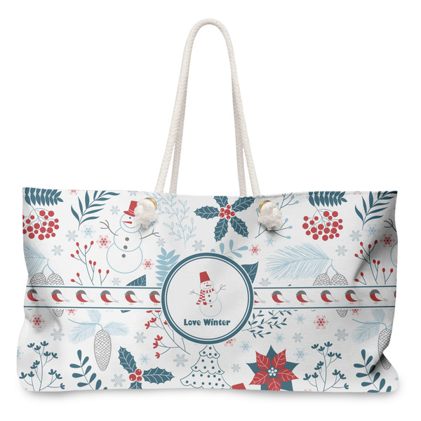 Custom Winter Snowman Large Tote Bag with Rope Handles