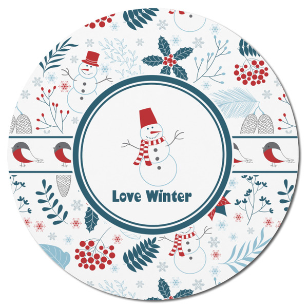 Winter Snowman Round Fridge Magnet - FRONT