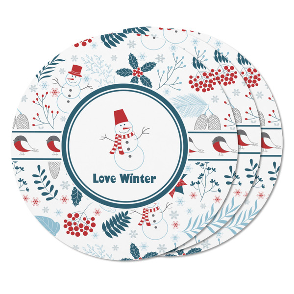 Winter Snowman Round Fridge Magnet - THREE