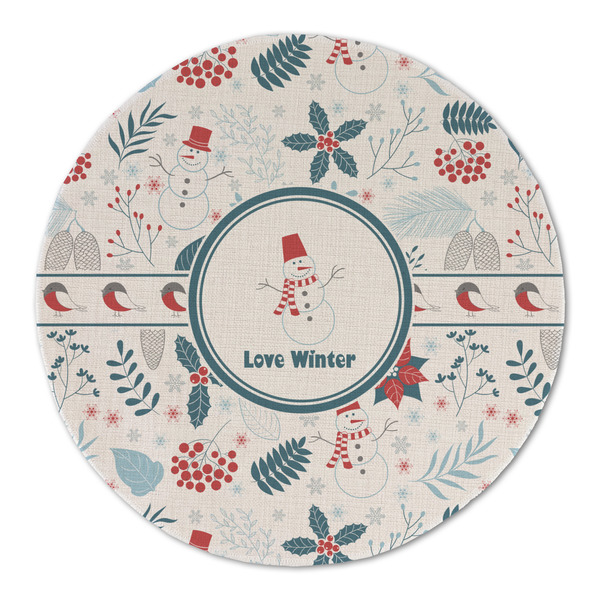 Custom Winter Snowman Round Linen Placemat - Single Sided