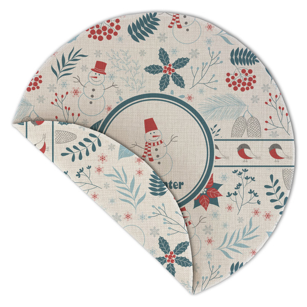 Winter Snowman Round Linen Placemats - Front (folded corner double sided)