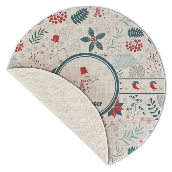 Winter Snowman Round Linen Placemats - Front (folded corner single sided)